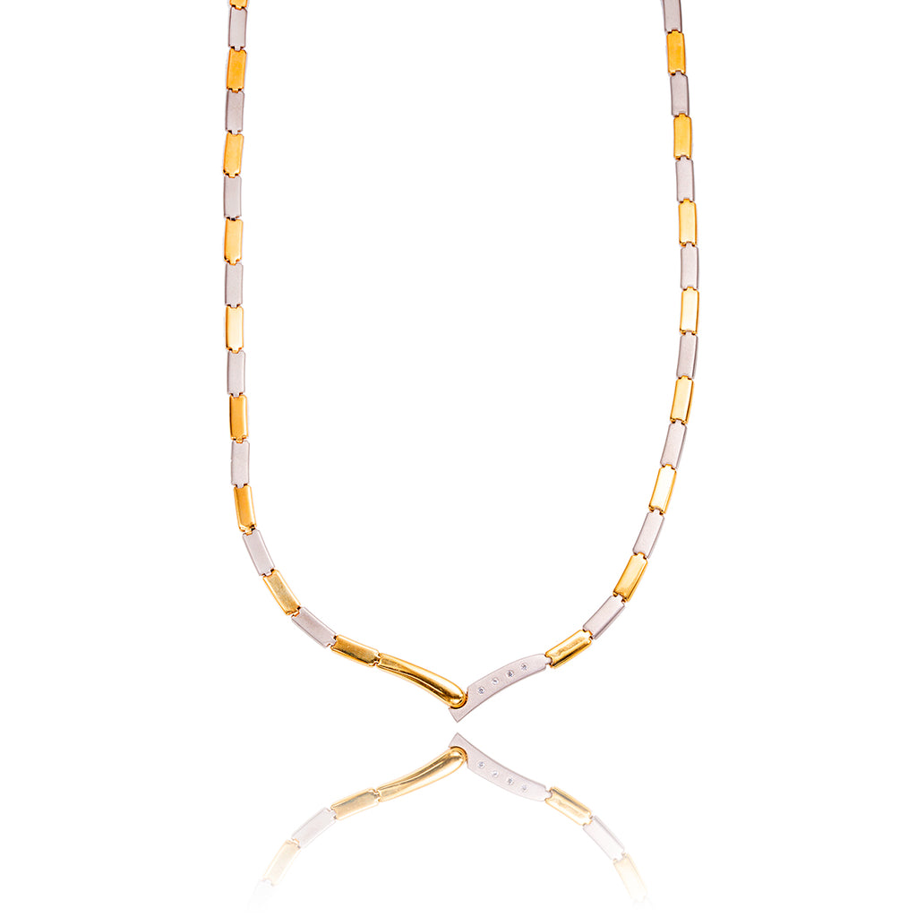 14K Yellow & White Gold 'V' Necklace With Cubic Zirconia's Default Title