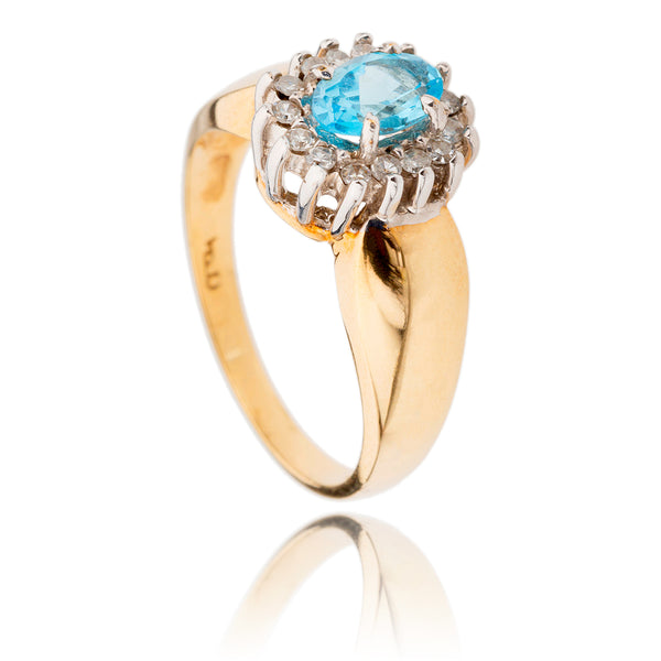 10K Yellow & White Gold .50ct Blue Topaz & Diamond Cluster Ring Default Title