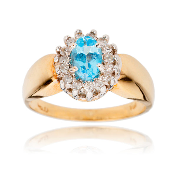 10K Yellow & White Gold .50ct Blue Topaz & Diamond Cluster Ring Default Title