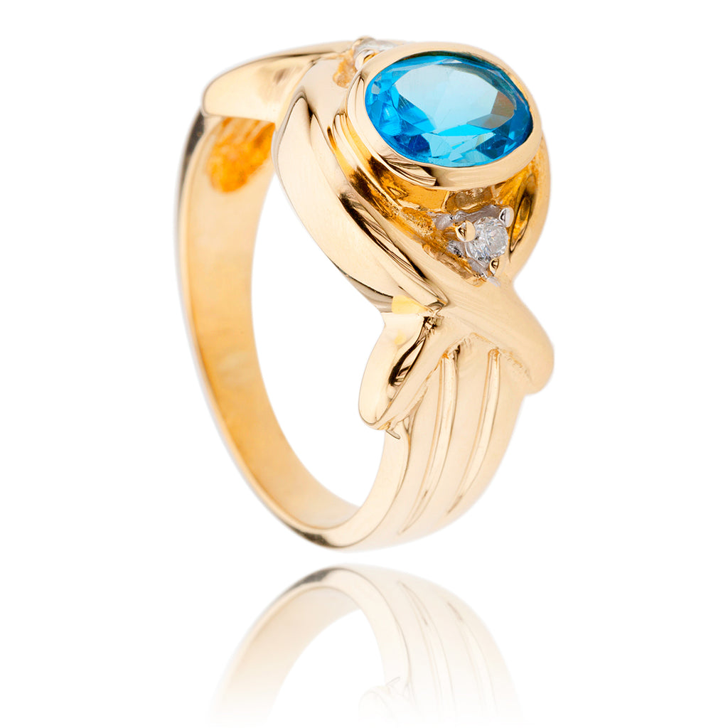 14K Yellow Gold Blue Topaz & Diamond Ring Default Title