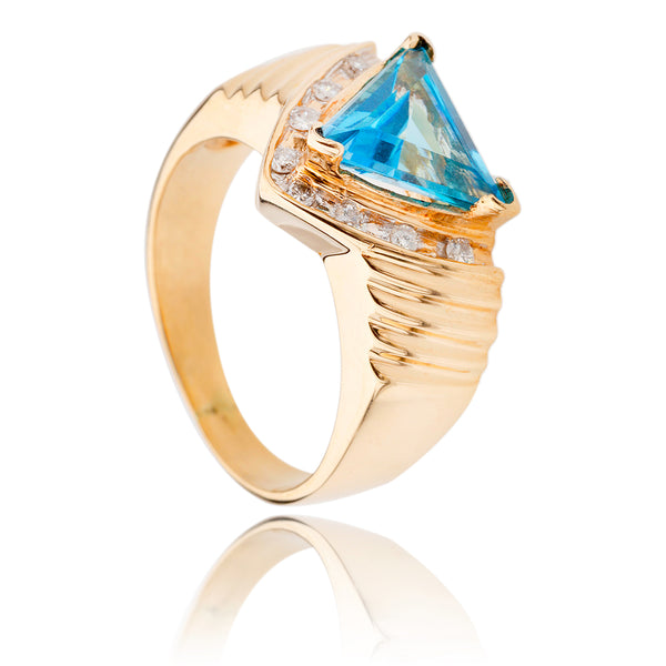 10K Yellow Gold Triangle Blue Topaz & Diamond Ring Default Title