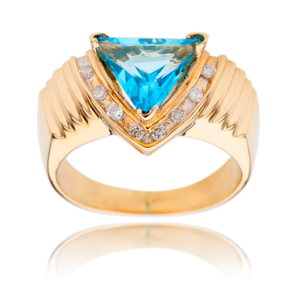 10K Yellow Gold Triangle Blue Topaz & Diamond Ring Default Title