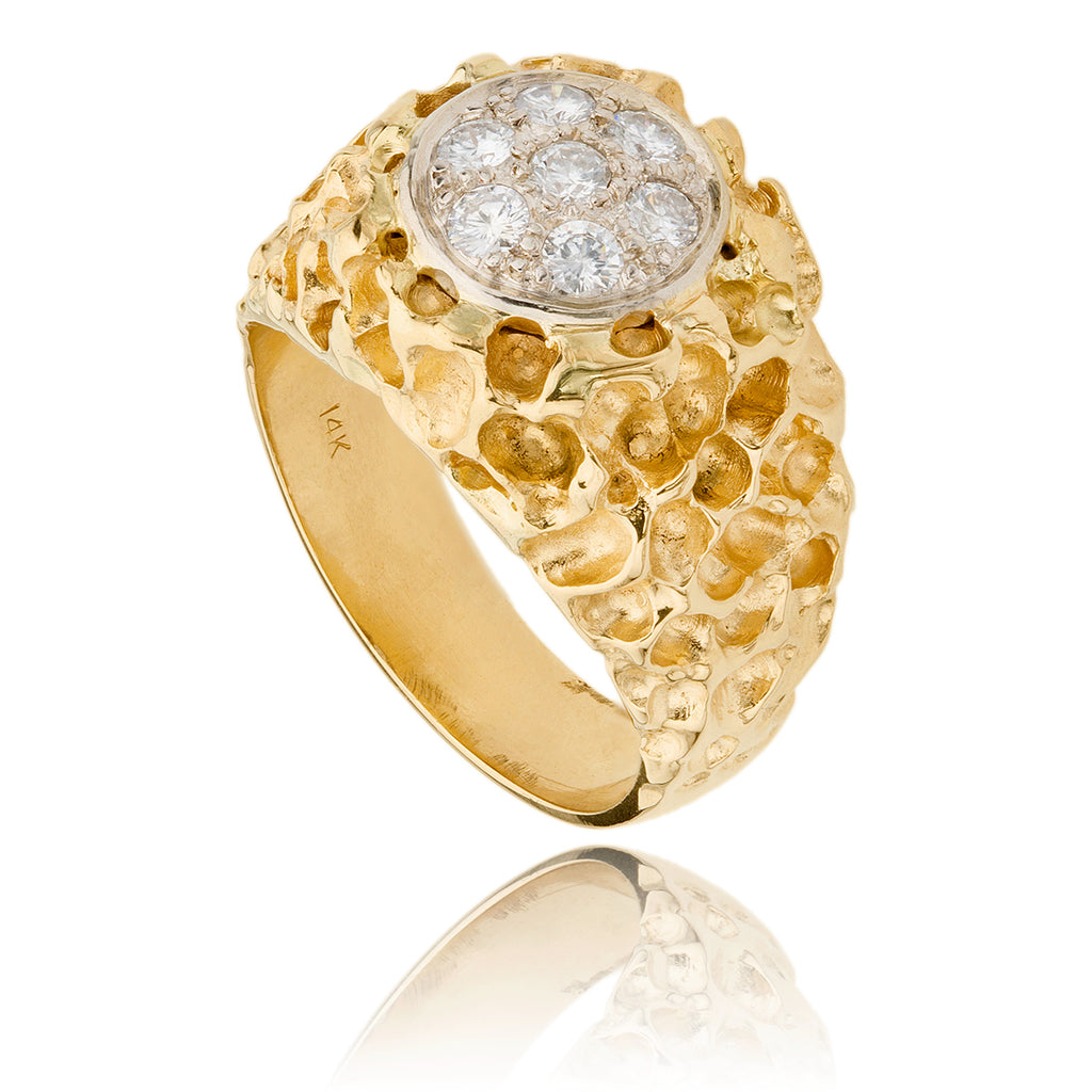 14K Yellow & White  Diamond  Cluster Ring With Nugget Band Default Title