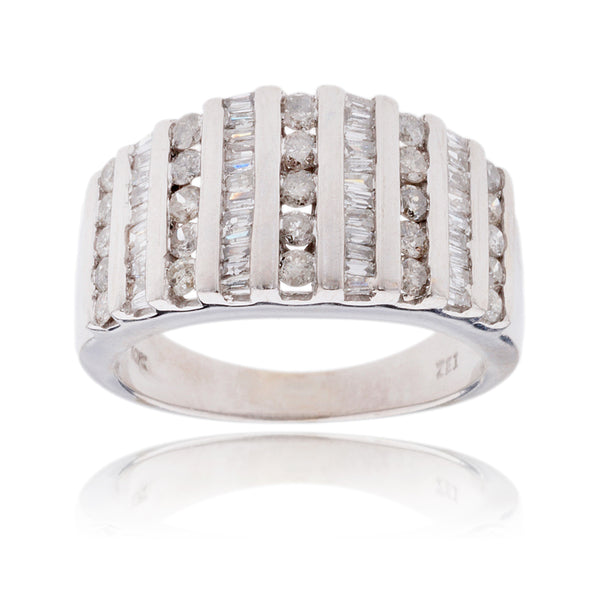 10K White Gold Alternating Baguette & Round Channel-Set Diamond Ring Default Title