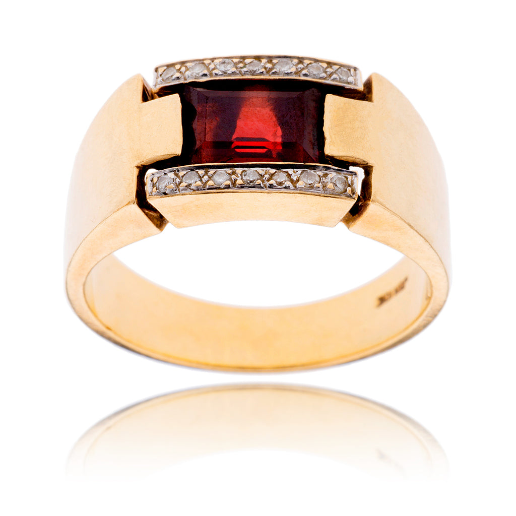 10K Yellow Gold Rectangular Garnet & Diamond Ring Default Title