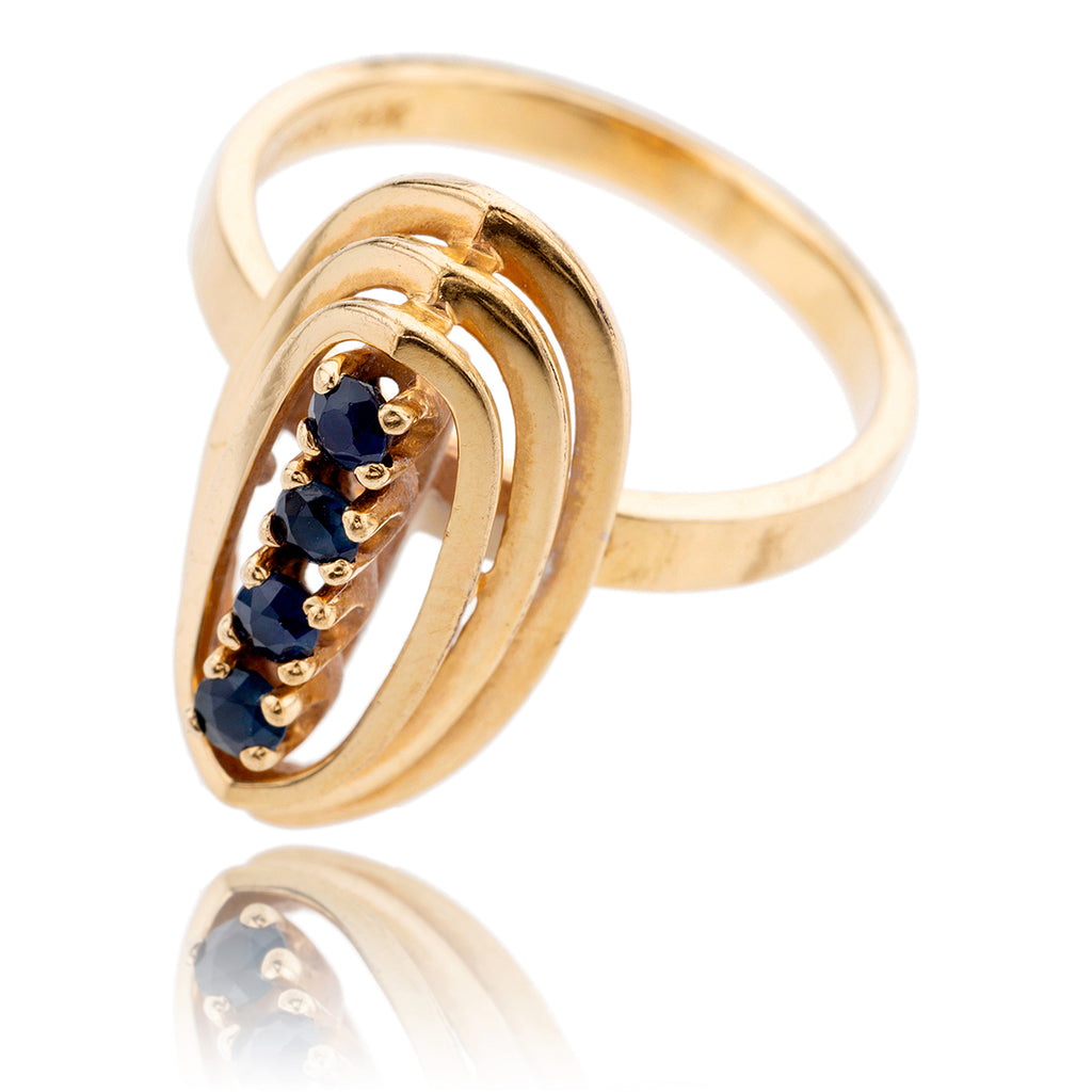 14K Yellow Gold 4-Sapphire Oval Ring Default Title