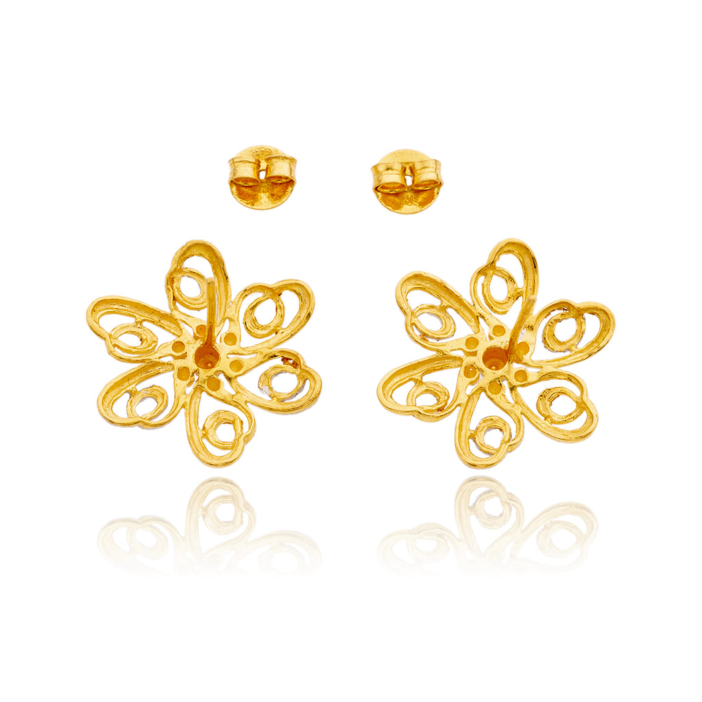 22K Yellow & White Flower Stud Earrings Default Title