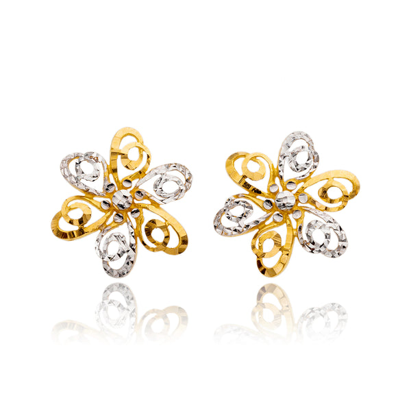 22K Yellow & White Flower Stud Earrings Default Title