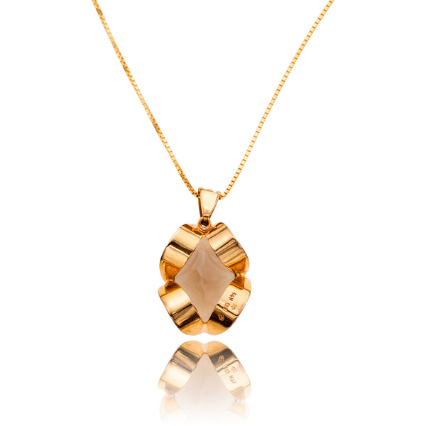 14K Yellow Gold Oval Smokey Quartz Pendant With Gold Chain Default Title