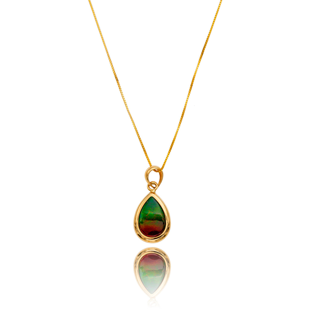 14K Yellow Gold Pear Shaped Ammolite Pendant With Gold Chain Default Title