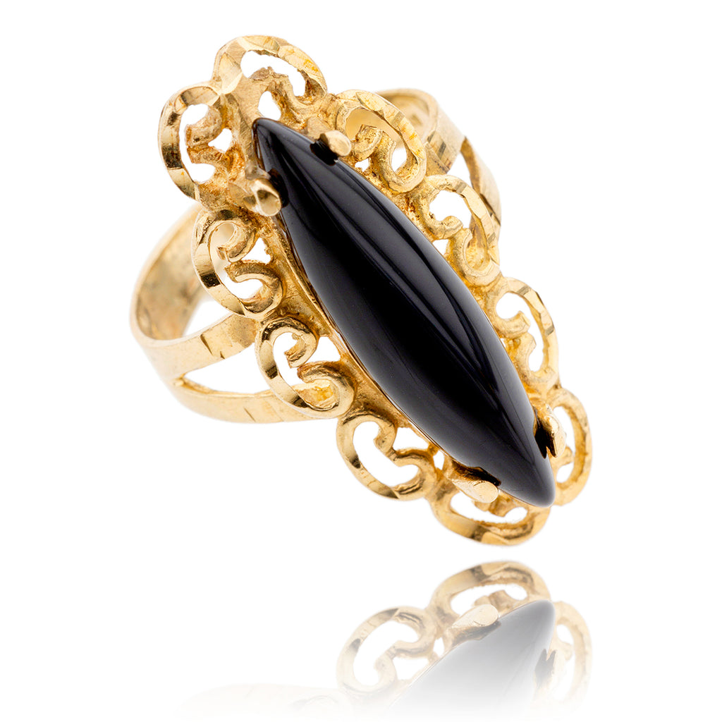 10K Yellow Gold Marquise Shaped Onyx Ring Default Title