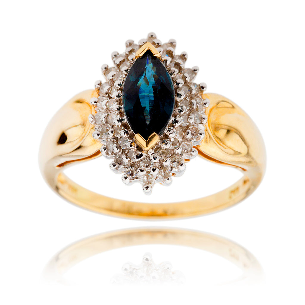 14K White  & Yellow Marquise Sapphire & Diamond Cluster Ring Default Title