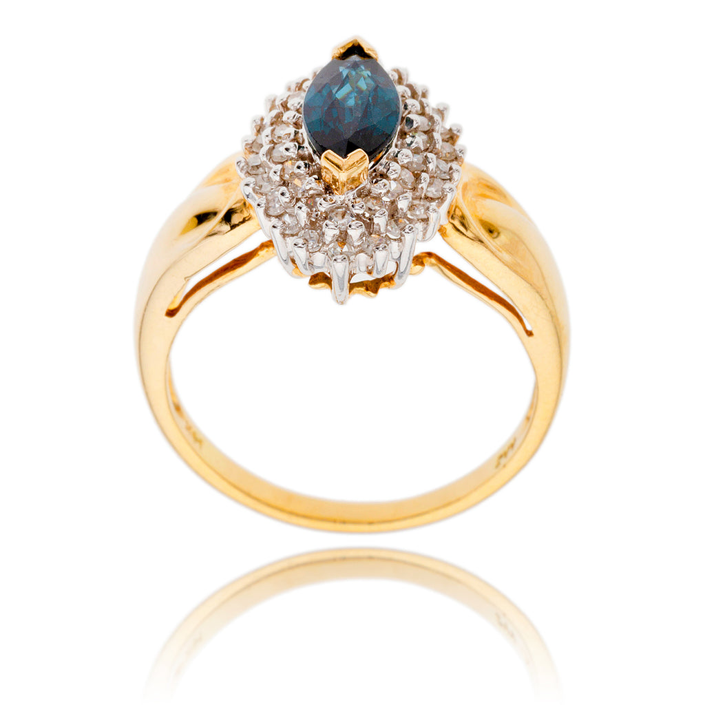 14K White  & Yellow Marquise Sapphire & Diamond Cluster Ring Default Title