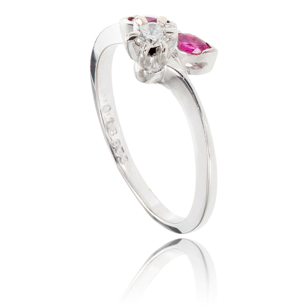 14K White Gold Ruby & Diamond Flower Ring Default Title