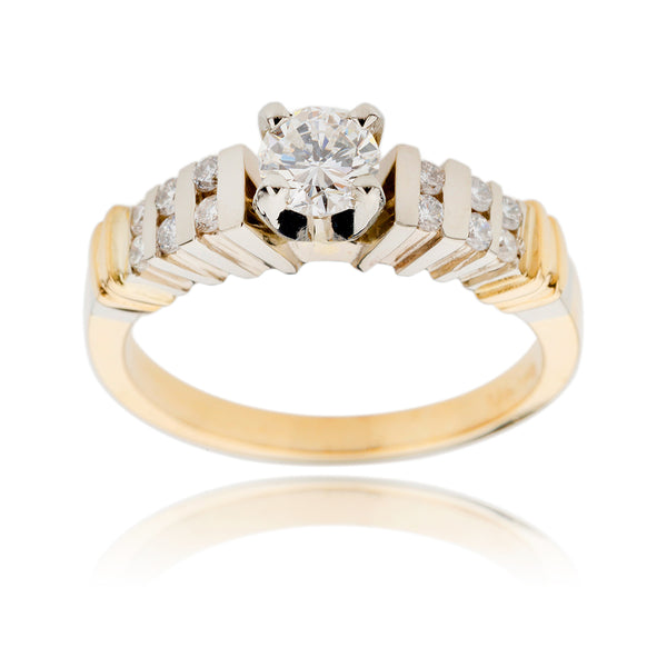 14K Yellow & White Gold  .35ct Diamond Ring With Channel-Set Diamond Band, .53ctw Default Title