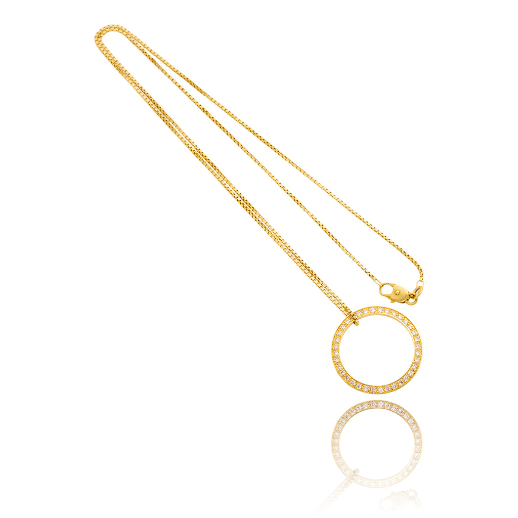 Custom 18K Yellow Gold Diamond Circle Pendant With  Chain,  .54ctw Default Title