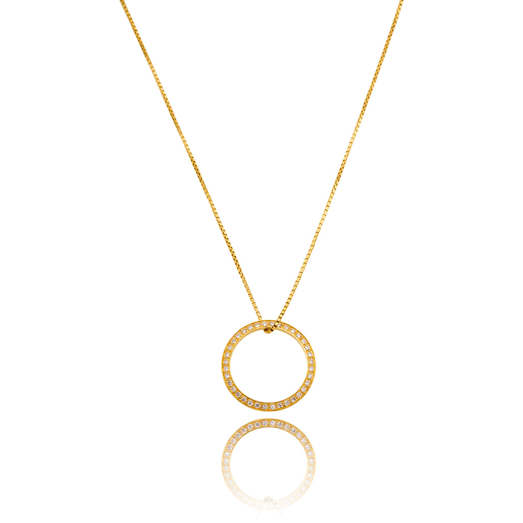 Custom 18K Yellow Gold Diamond Circle Pendant With  Chain,  .54ctw Default Title