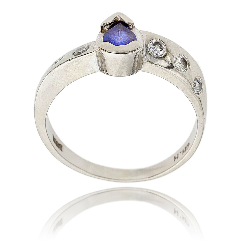 14K White Gold Pear Tanzanite & Gypsy-Set Diamond Ring Default Title