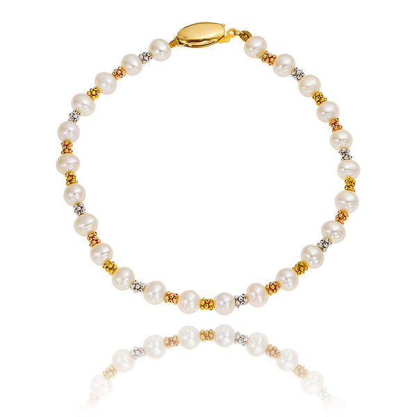 Pearl Bracelet With 14K Tri-Colour Rhondel Spacers Default Title