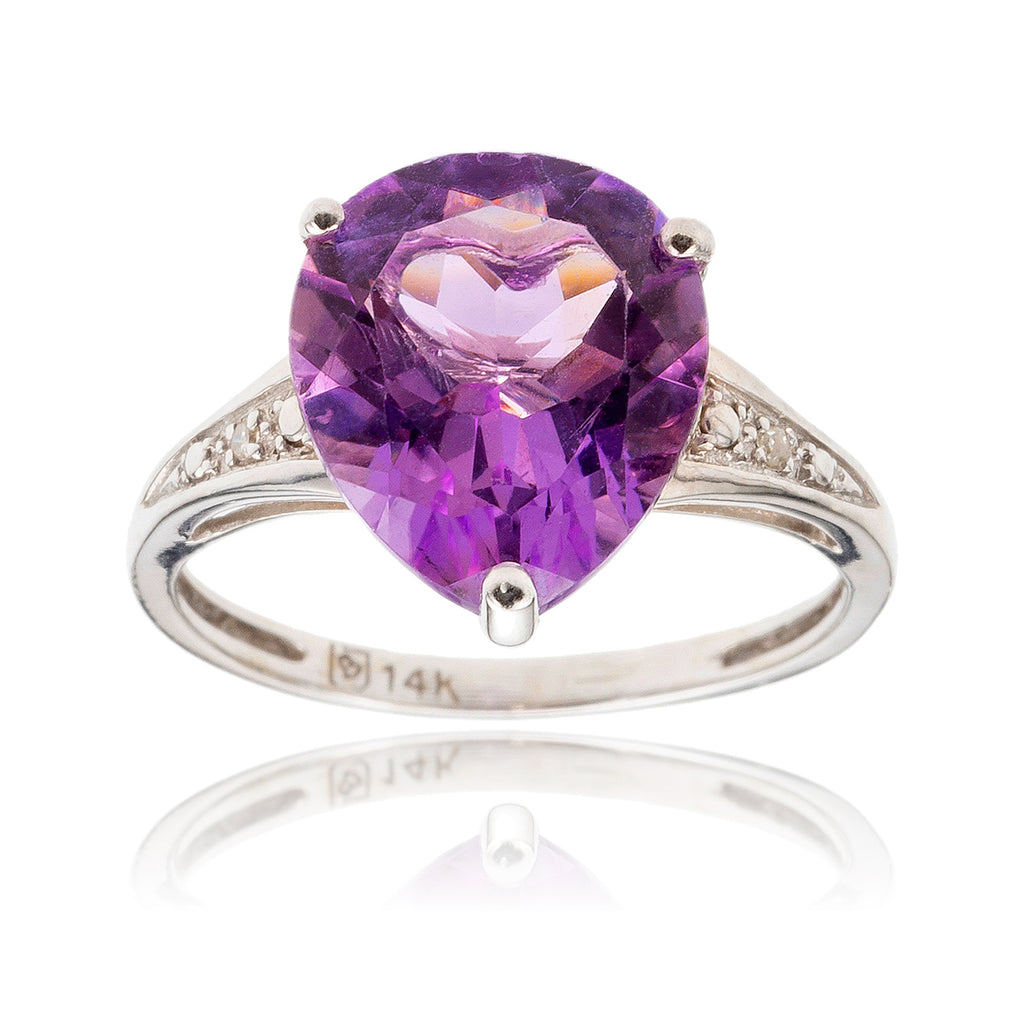 14K White Gold Pear Amethyst & Diamond Ring Default Title