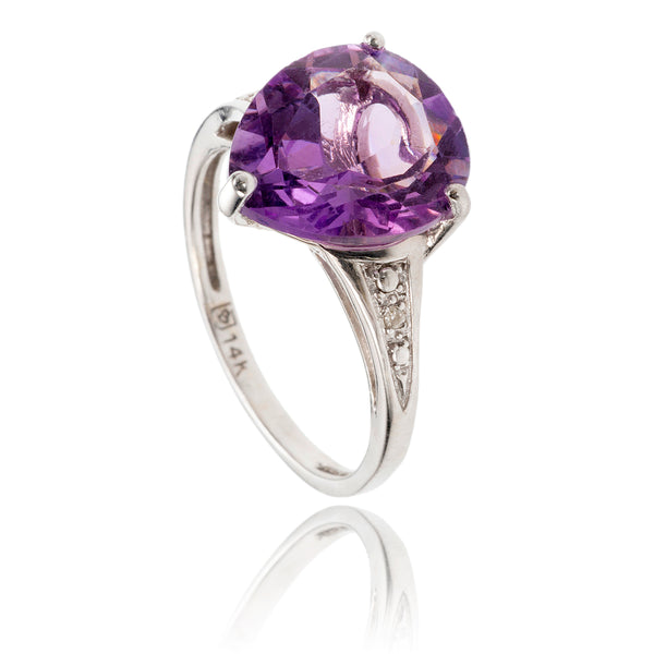 14K White Gold Pear Amethyst & Diamond Ring Default Title