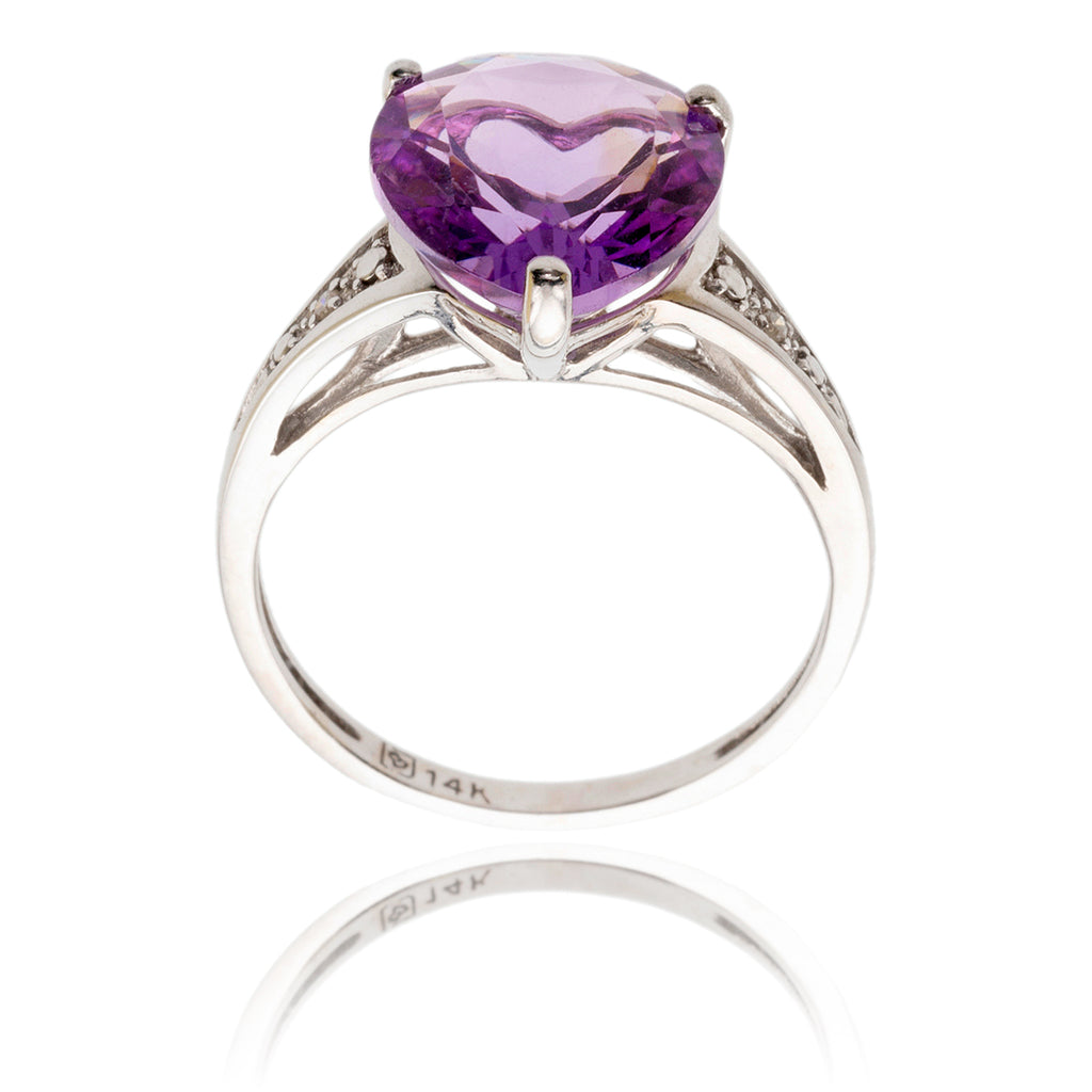 14K White Gold Pear Amethyst & Diamond Ring Default Title