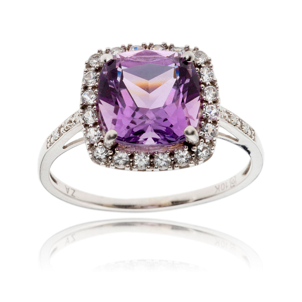 10K White Gold Square Amethyst & Cubic Zirconia Ring Default Title