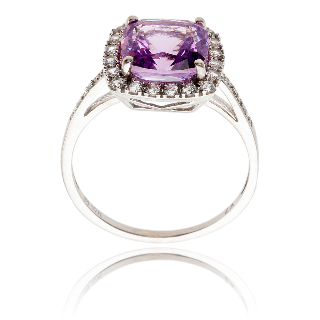 10K White Gold Square Amethyst & Cubic Zirconia Ring Default Title