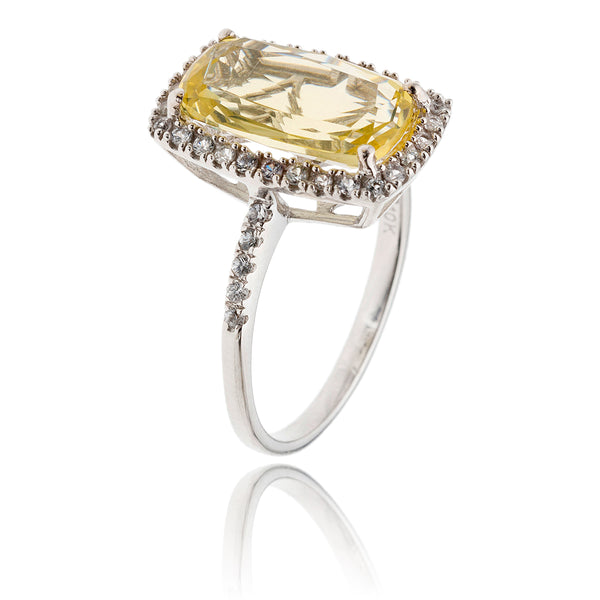 10K White Gold Rectangular Yellow Stone & Cubic Zirconia Ring Default Title