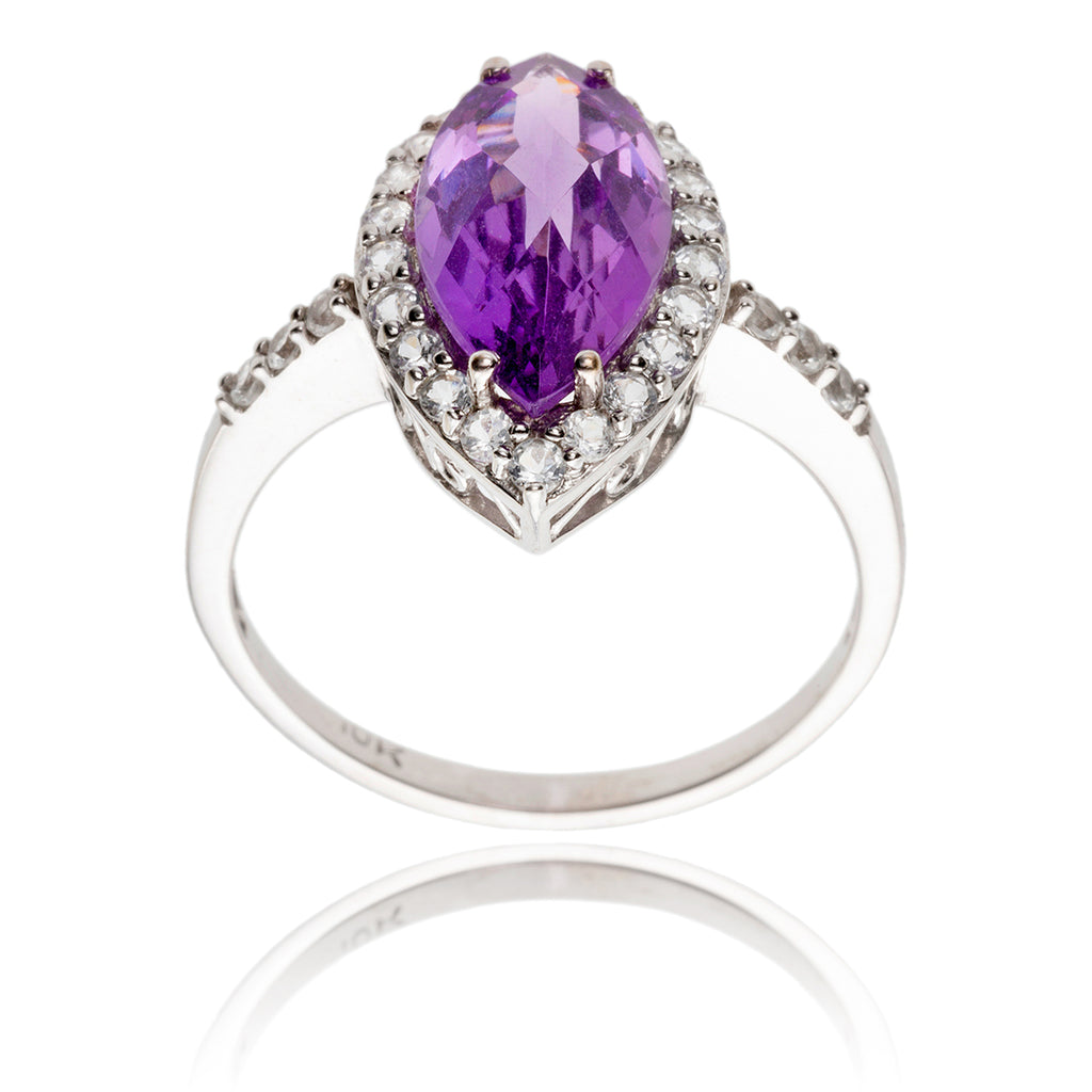 10K White Gold Marquise Amethyst & Cubic Zirconia Ring Default Title