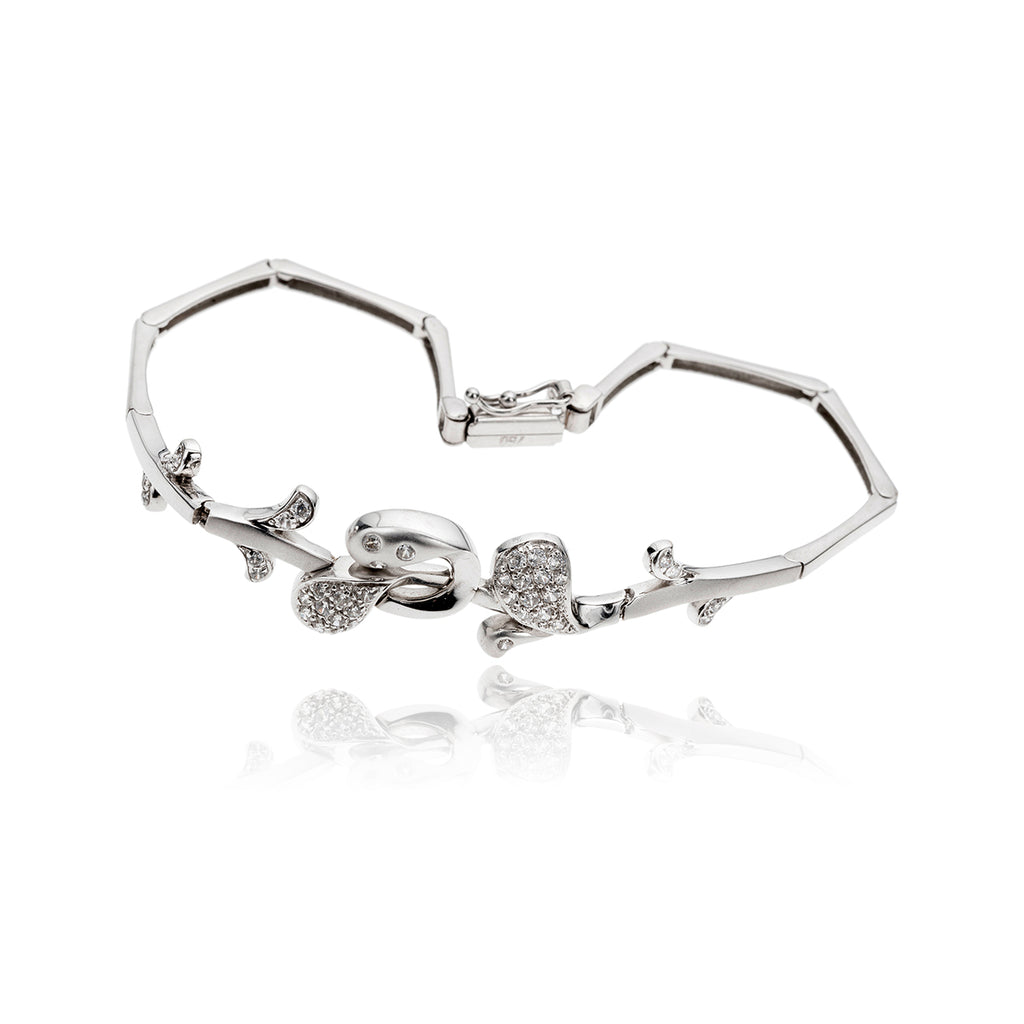 18K White Gold Fancy Leaf Design Bracelet With Cubic Zirconia's Default Title