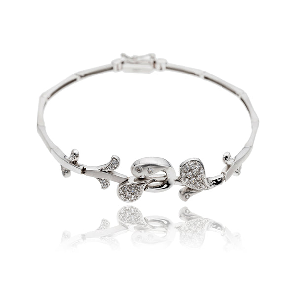 18K White Gold Fancy Leaf Design Bracelet With Cubic Zirconia's Default Title