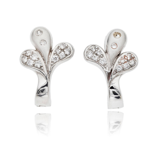 18K White Gold Fancy Leaf Design Earrings With Cubic Zirconia's Default Title