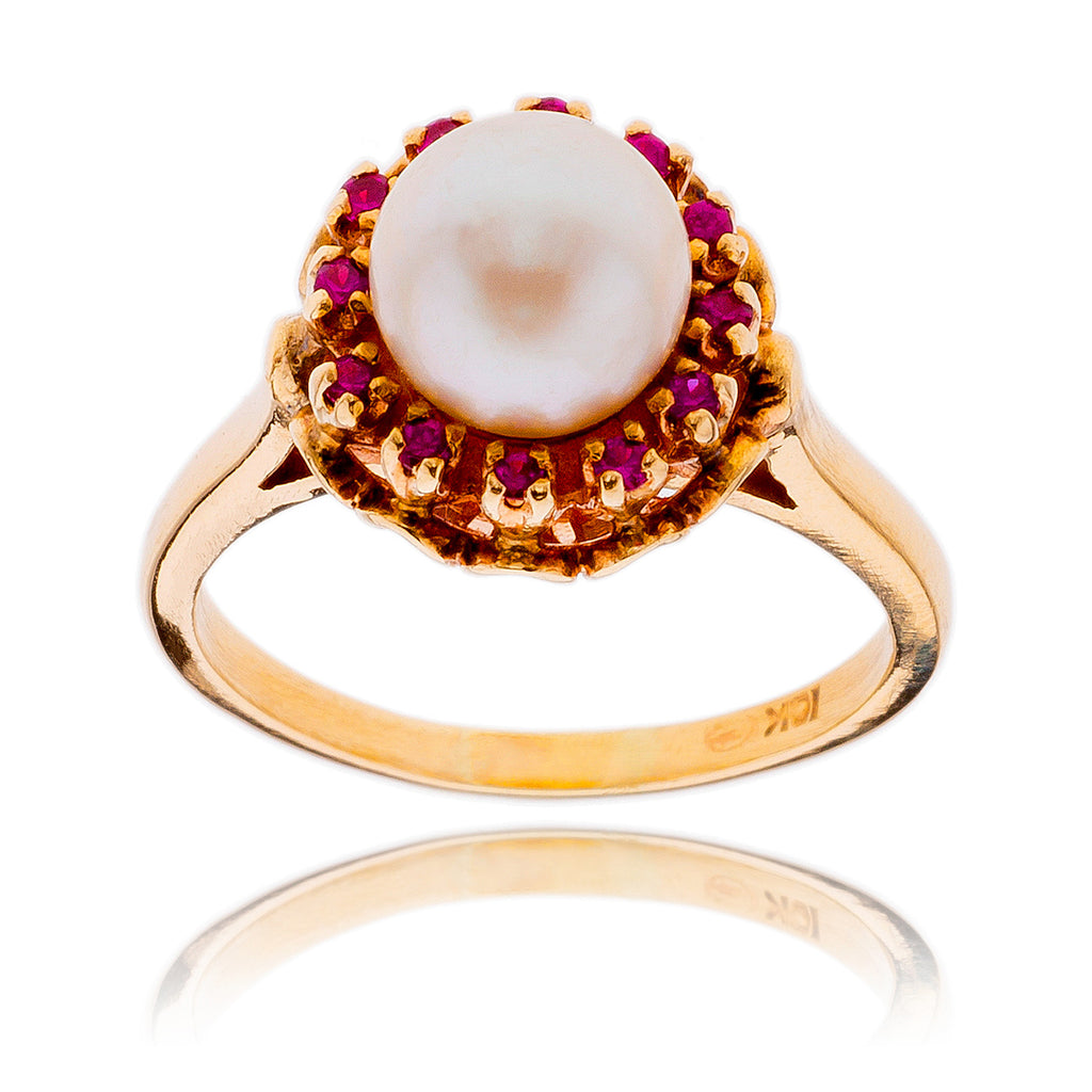 10K Yellow Gold Pearl & Ruby Cluster Ring Default Title