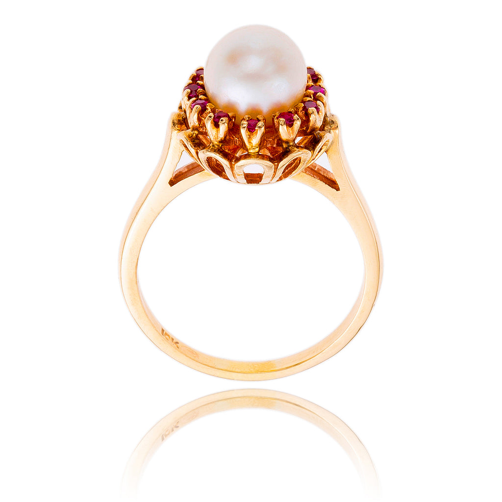 10K Yellow Gold Pearl & Ruby Cluster Ring Default Title