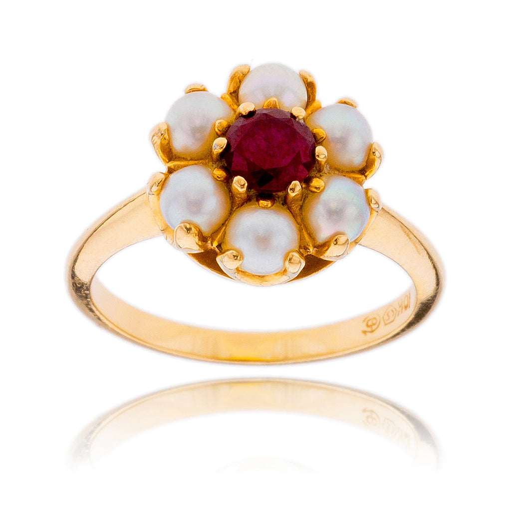 10K Yellow Gold Pearl & Garnet Cluster Ring Default Title