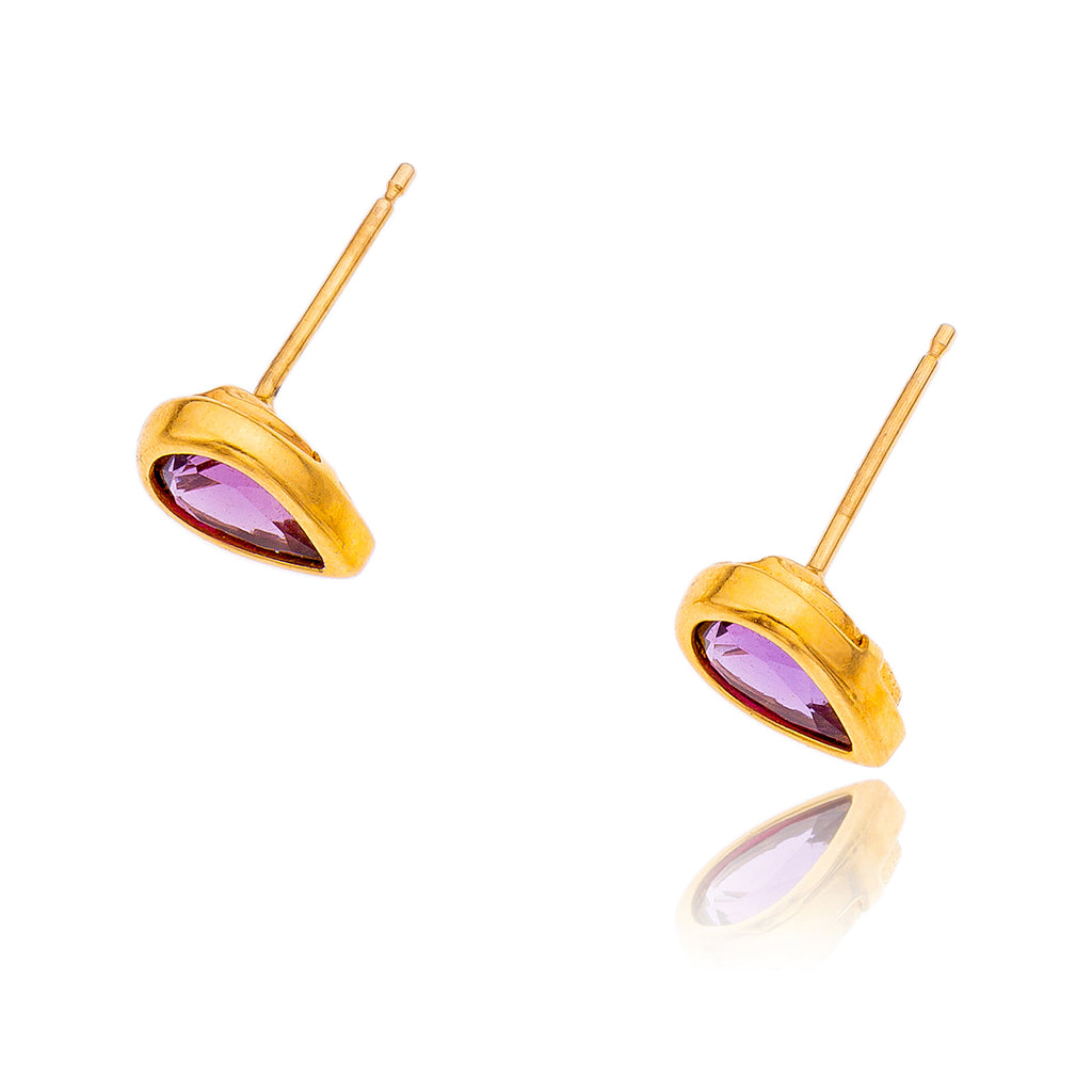 10K Yellow Gold Pear Shaped Amethyst  Stud Earrings Default Title