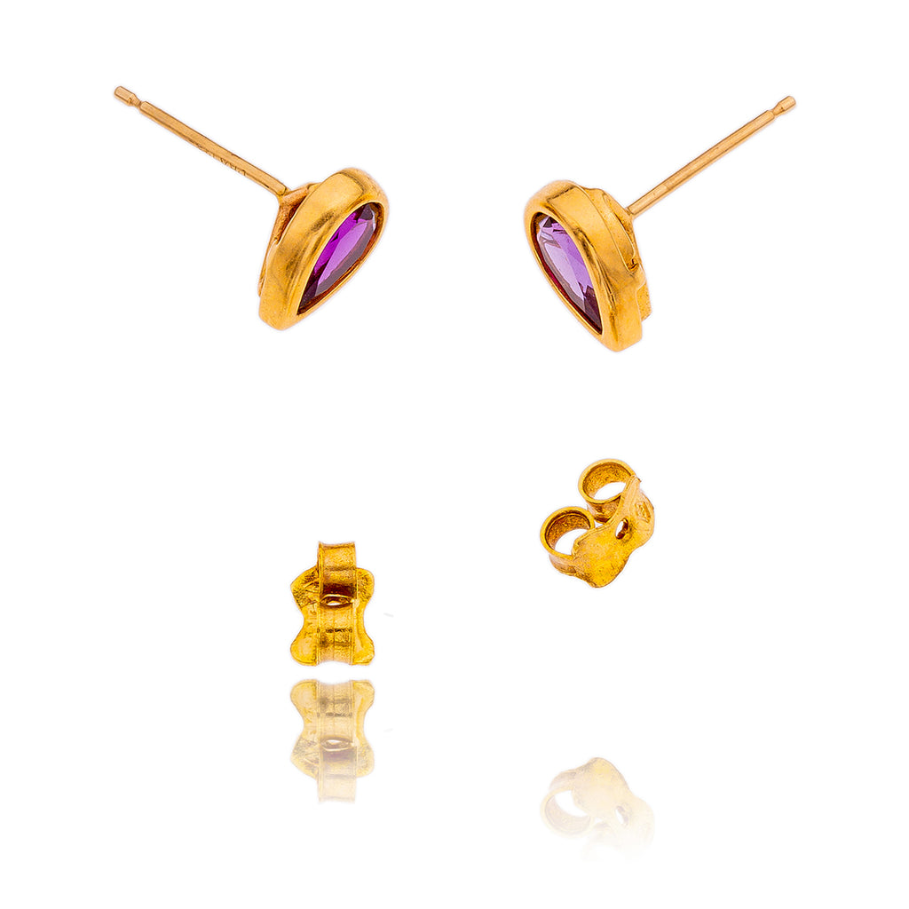 10K Yellow Gold Pear Shaped Amethyst  Stud Earrings Default Title