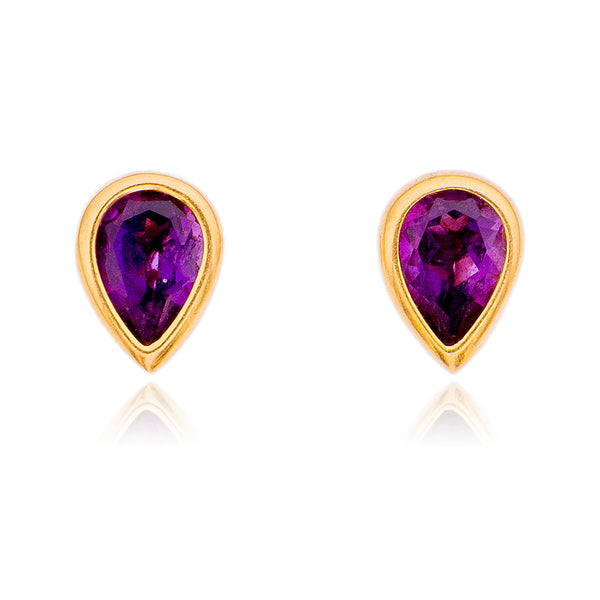 10K Yellow Gold Pear Shaped Amethyst  Stud Earrings Default Title