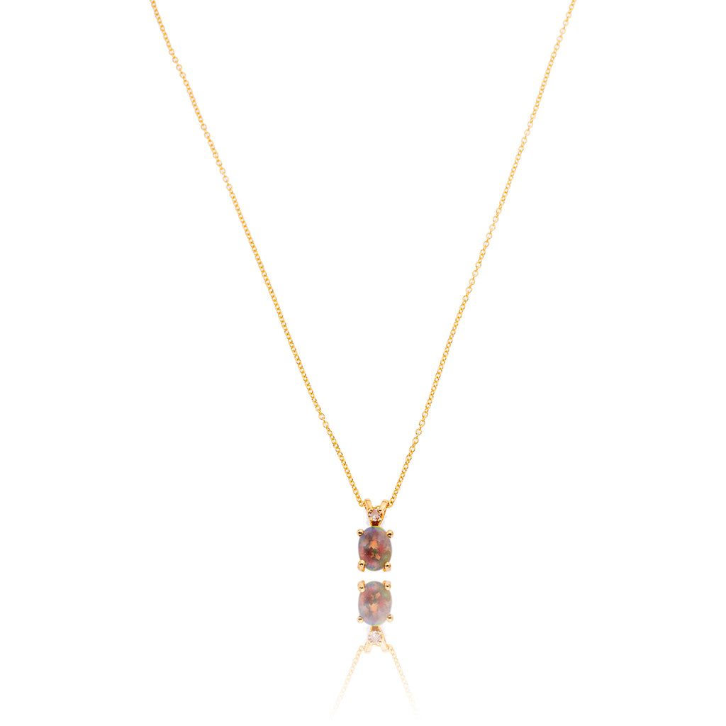 14K Yellow Gold Opal & Diamond Pendant With Chain Default Title