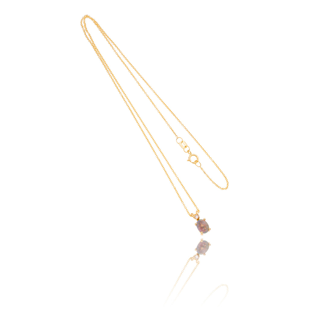 14K Yellow Gold Opal & Diamond Pendant With Chain Default Title