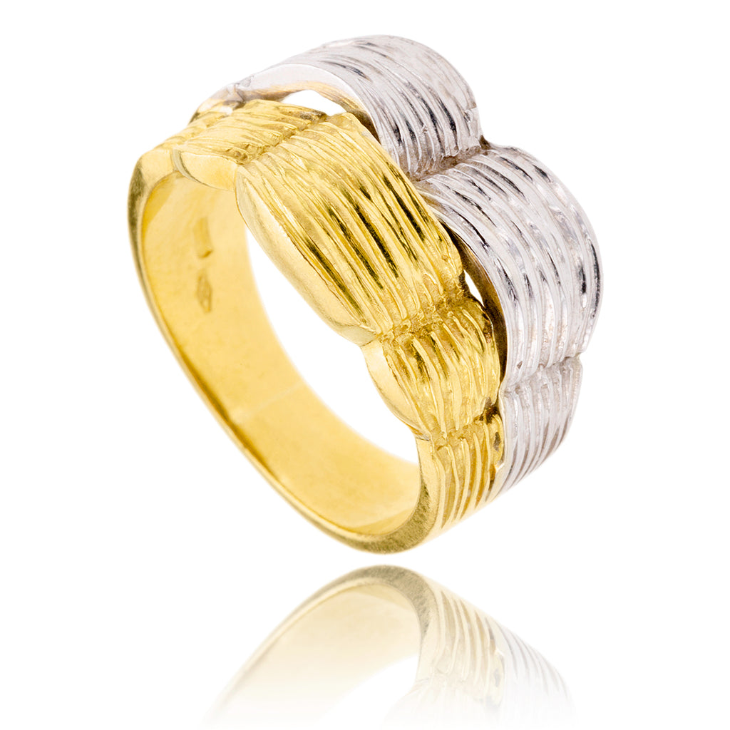 18K Yellow & White Gold  Ribbed Wave Ring Default Title