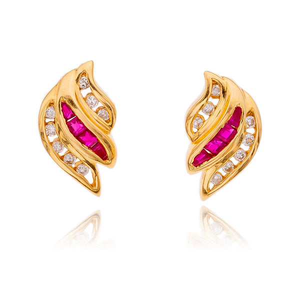 14K Yellow Gold Ruby & Channel Set Diamond Earrings Default Title