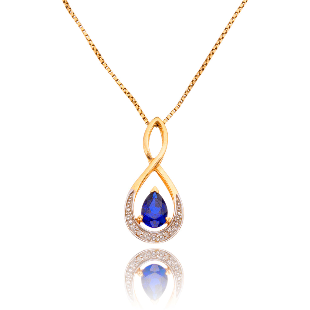 10K Yellow Gold Pear Shaped Sapphire & Diamond Swirl Pendant With Chain Default Title