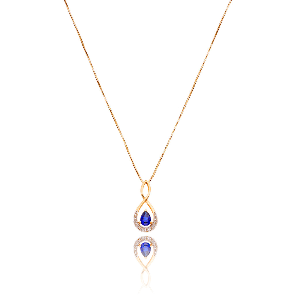 10K Yellow Gold Pear Shaped Sapphire & Diamond Swirl Pendant With Chain Default Title