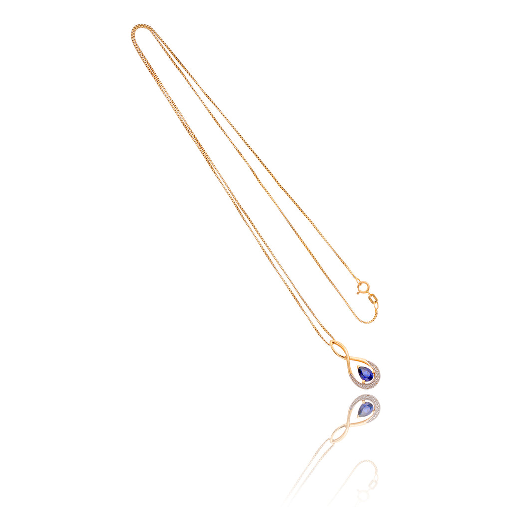 10K Yellow Gold Pear Shaped Sapphire & Diamond Swirl Pendant With Chain Default Title