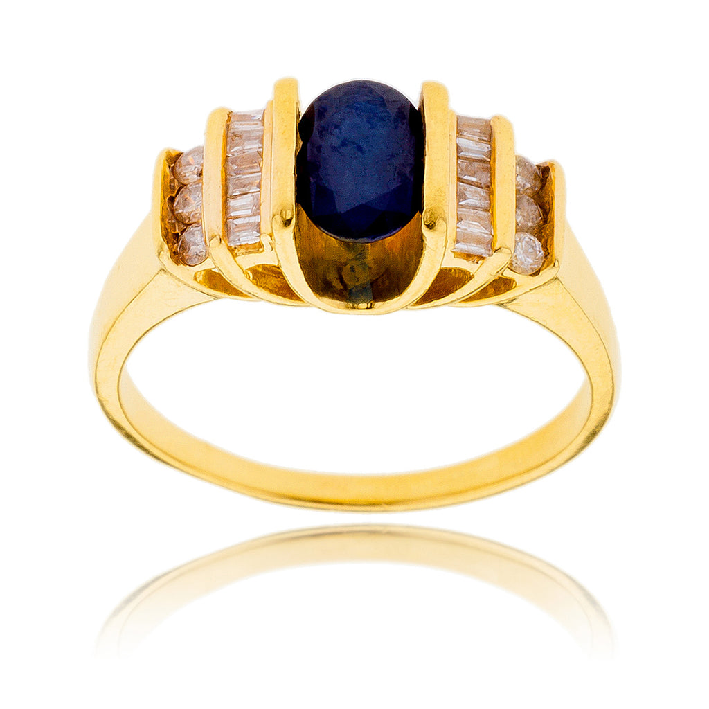 14K Yellow Gold Oval Sapphire & Channel-Set Diamond Ring Default Title