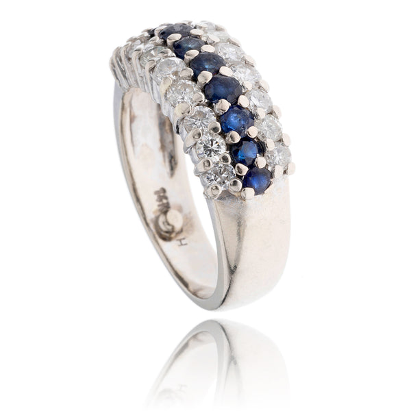 14K White Gold 3-Row Sapphire & Diamond Ring, 1.00 Total Carat Weight Default Title