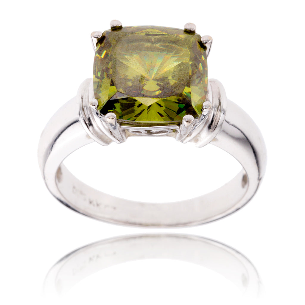 14K White Gold Square Green Stone Ring Default Title