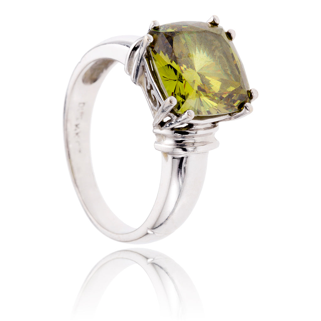 14K White Gold Square Green Stone Ring Default Title